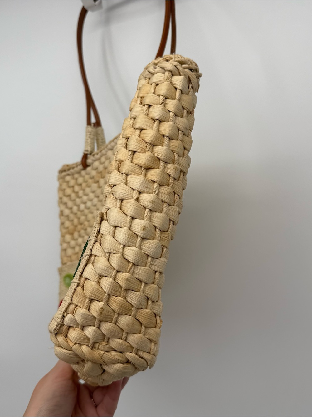 Unbranded Straw Tote Bag Fruit Print Beaded Gingham Boho Cherry Vacation - Picture 5 of 16